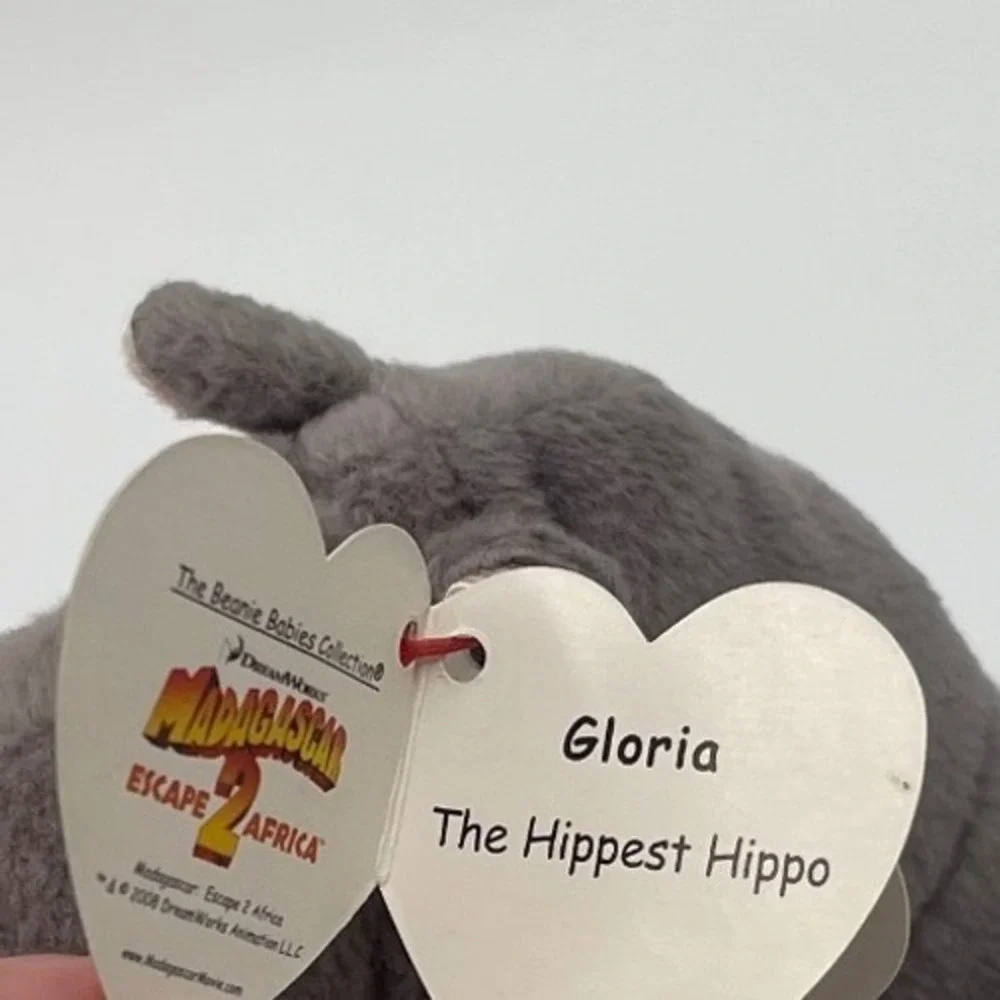 Ty Beanie Babies Gloria the Hippo Madagascar Escape 2 Africa Plush 2008 Grey